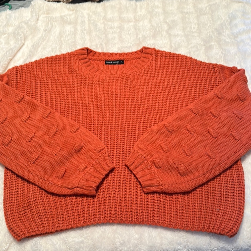 Moon & Madison Knit Bubble Sleeve Rust Sweater Size L - NWOT - Picture 4 of 9